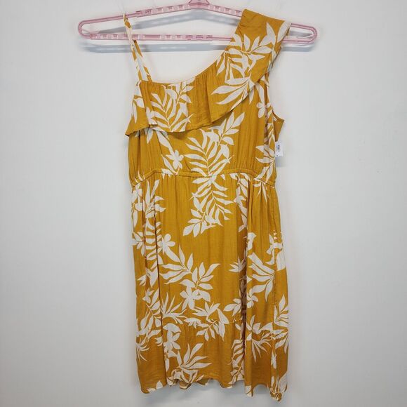 Old Navy Floral Midi Dress Size 2X Yellow One Ruffle Shoulder Tropical Breezy - Picture 4 of 16